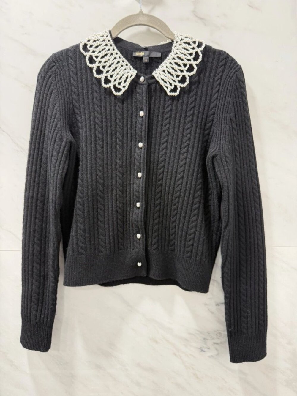Maje Women’s Black Sweater Bead Removable Collar Long Sleeves Size 0